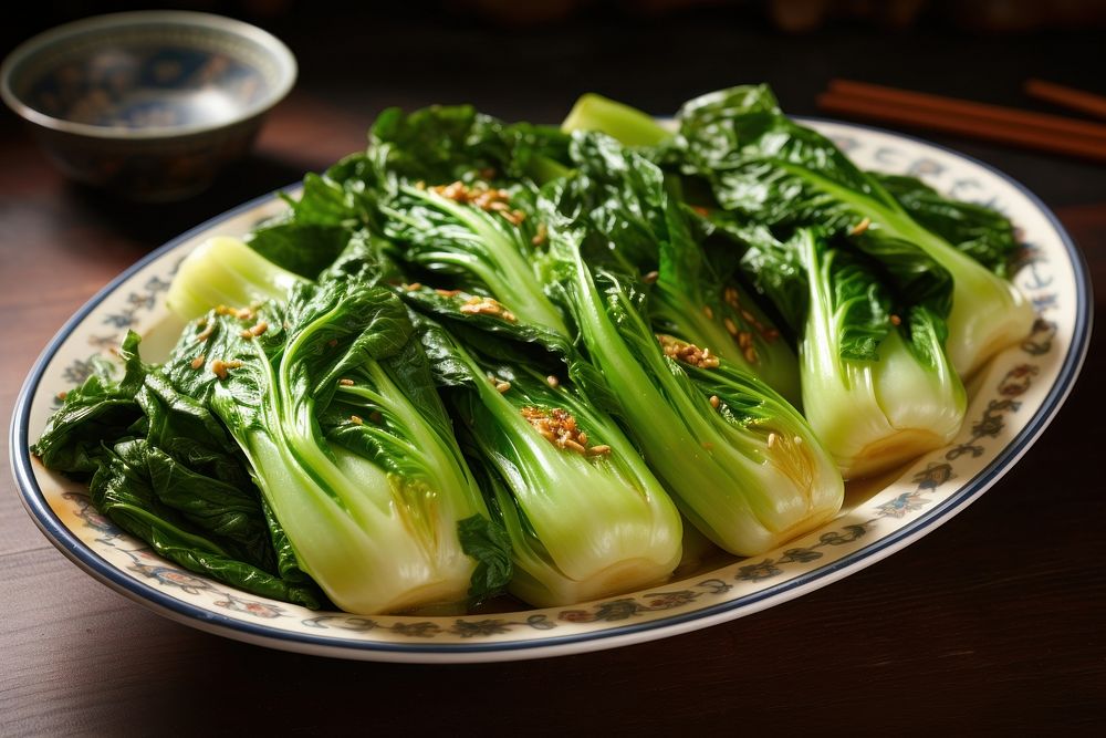 Bok choy plate food vegetable. AI generated Image by rawpixel.