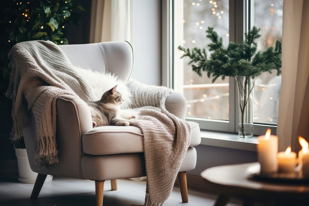 Christmas living room furniture armchair window. AI generated Image by rawpixel.