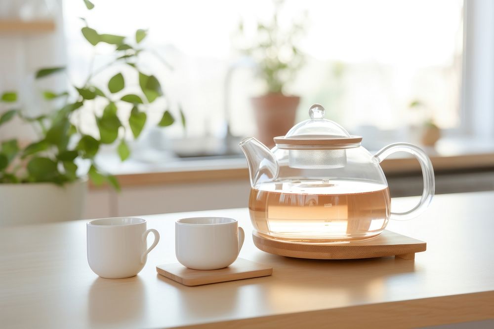 Tea pot set teapot glass mug. AI generated Image by rawpixel.