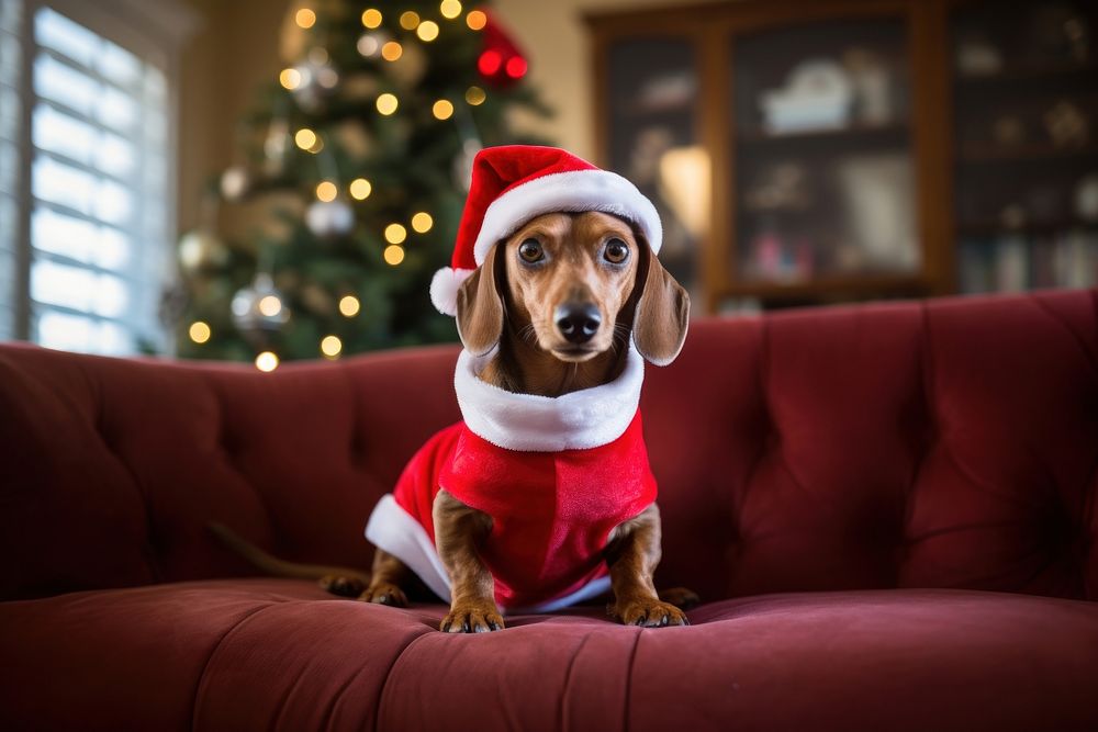 Christmas outfit dachshund furniture mammal. | Free Photo - rawpixel