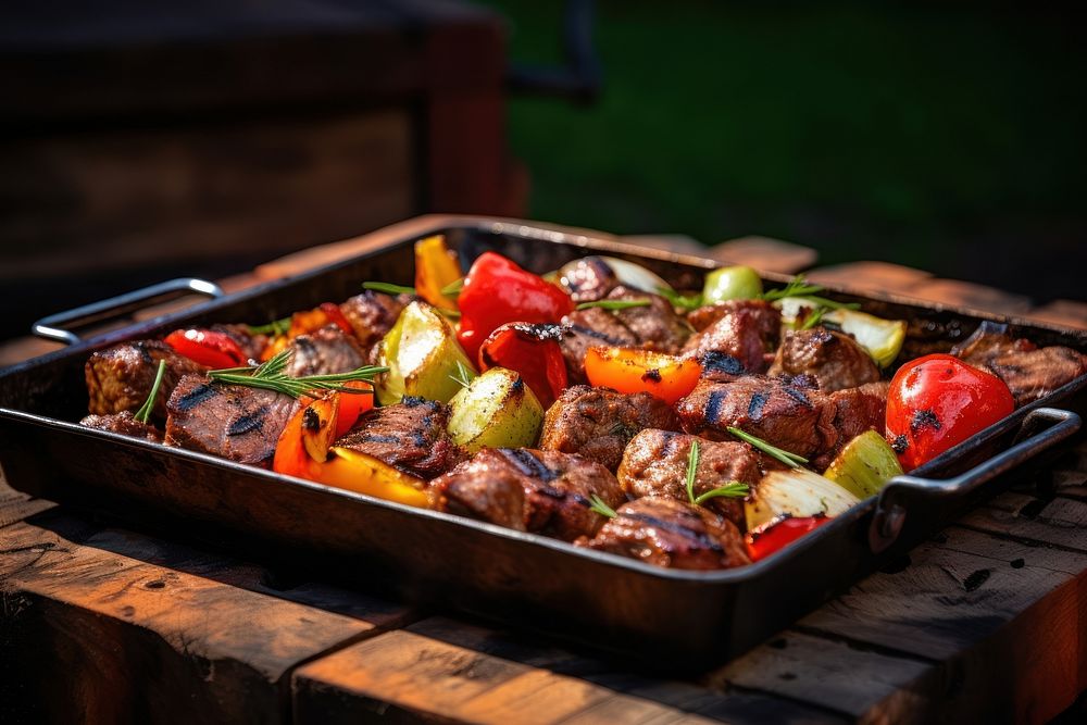 Grilled chopped barbeque meat vegetable grilling food. AI generated Image by rawpixel.