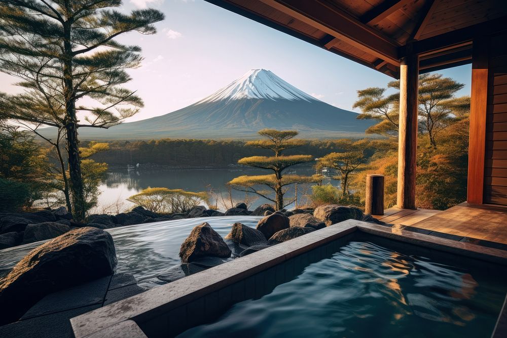 Japanese hot springs outdoors nature stratovolcano. AI generated Image by rawpixel.