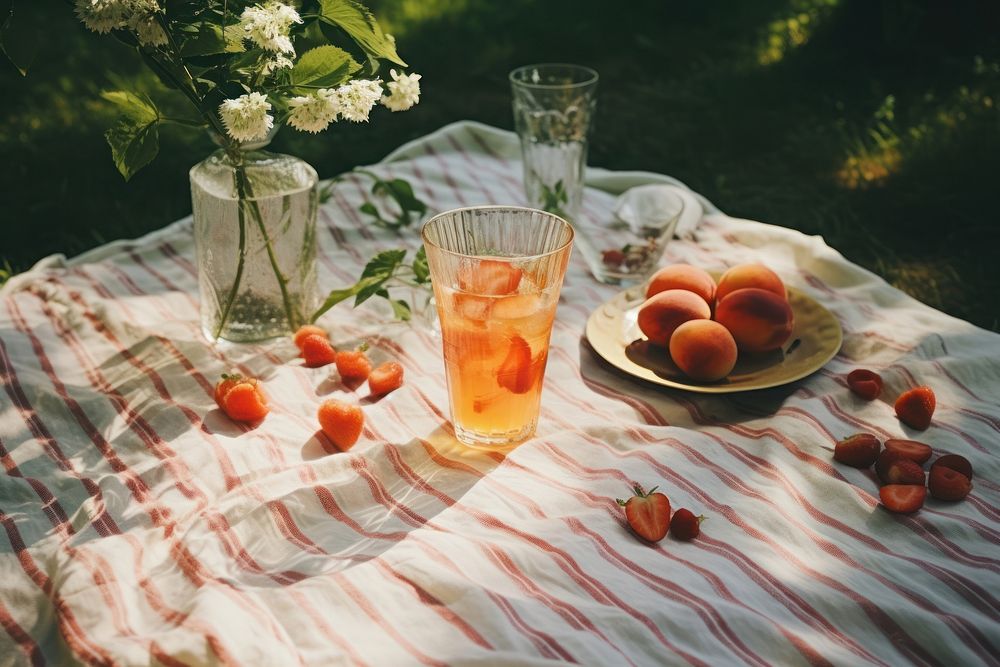 Summer drinks picnic fruit table. AI generated Image by rawpixel.
