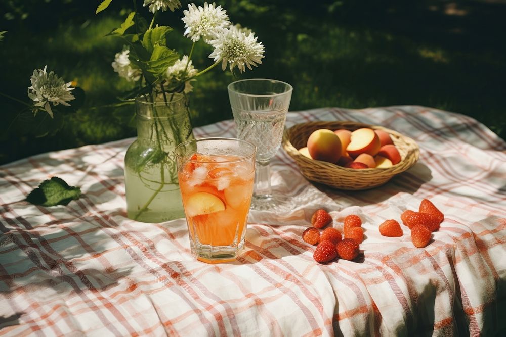 Summer drinks picnic fruit table. AI generated Image by rawpixel.