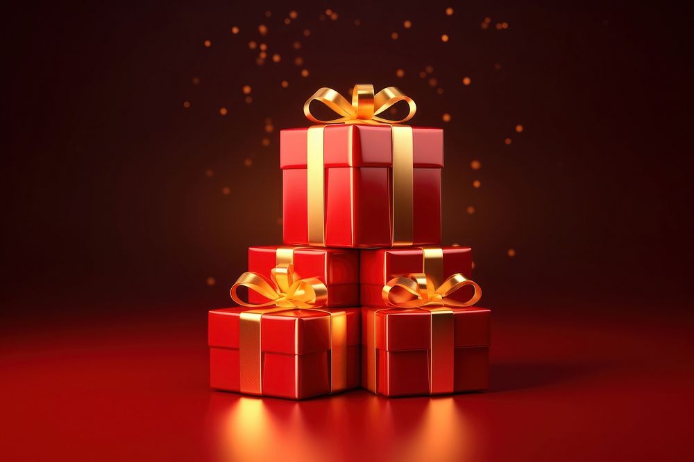 Gift boxs gold red illuminated. AI generated Image by rawpixel.