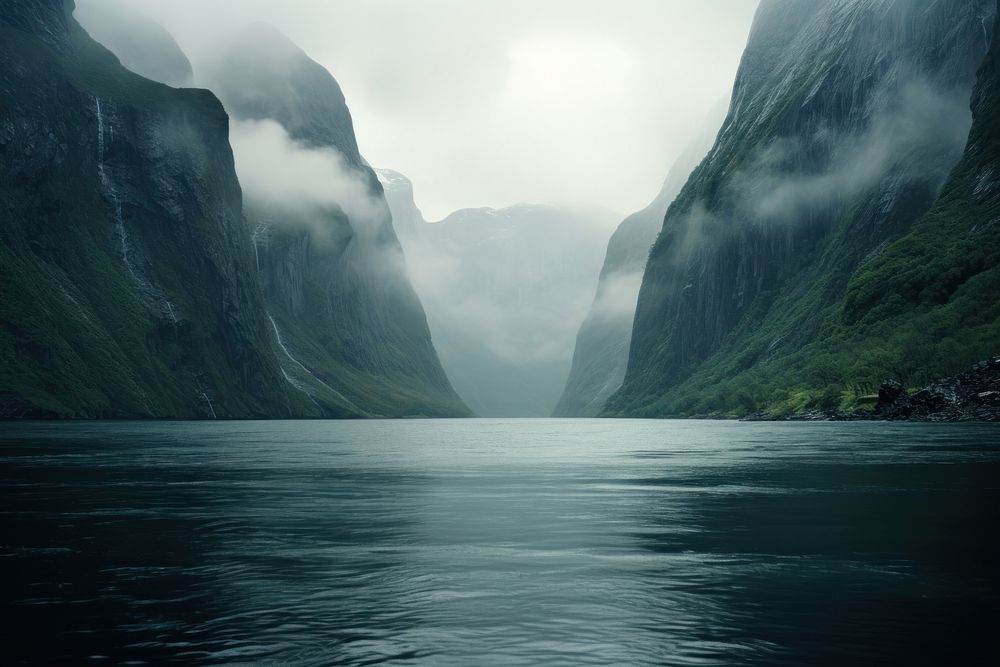 Fjord landscape mountain outdoors. AI generated Image by rawpixel.