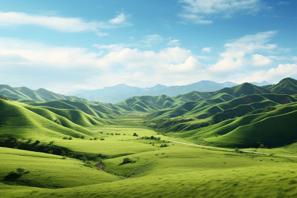 Hills landscape grassland outdoors. AI generated Image by rawpixel.