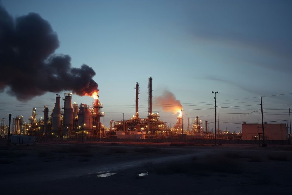 Fuel pipe in the desert refinery architecture evening. AI generated Image by rawpixel.