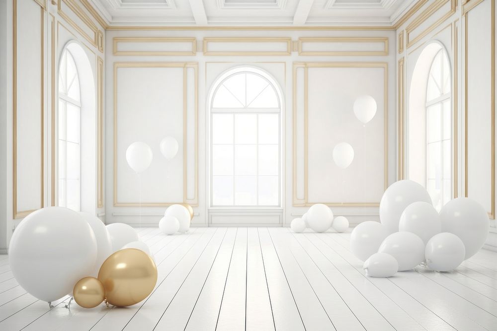 White balloon floor architecture celebration. AI generated Image by rawpixel.