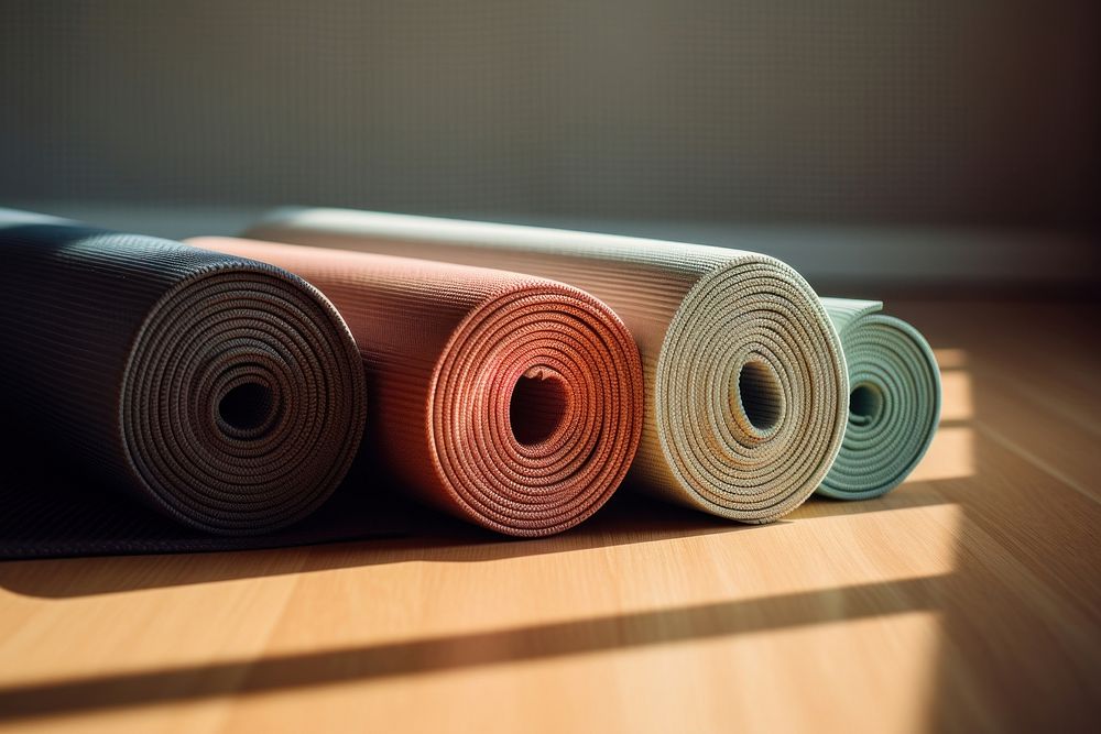 Rolled up yoga wood mat exercising. AI generated Image by rawpixel.