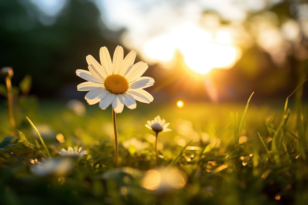 Daisy blossom sun sunlight outdoors. AI generated Image by rawpixel.