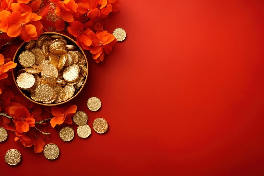 Chinese new year festival decorations backgrounds gold coin. AI generated Image by rawpixel.