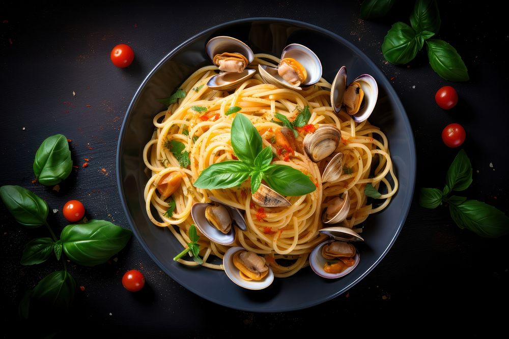 Spaghetti alle Vongole spaghetti seafood pasta. AI generated Image by rawpixel.