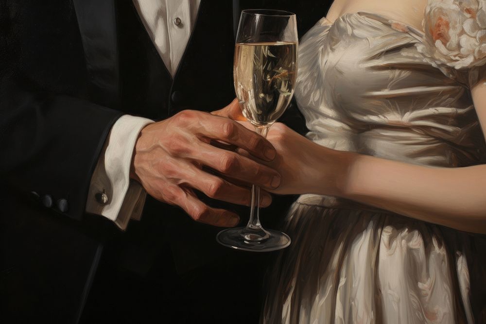 Hand holding champagne bottle celebration fashion wedding. 