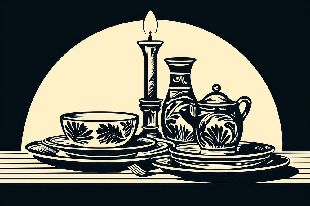 Dinner set porcelain saucer candle. AI generated Image by rawpixel.