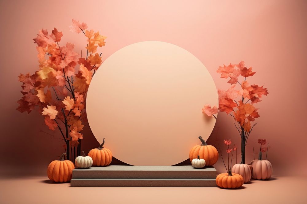 Autumn Display Podium decoration pumpkin autumn. AI generated Image by rawpixel.