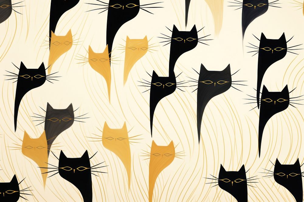 Black and gold minimal cats illustrations pattern backgrounds wallpaper. AI generated Image by rawpixel.