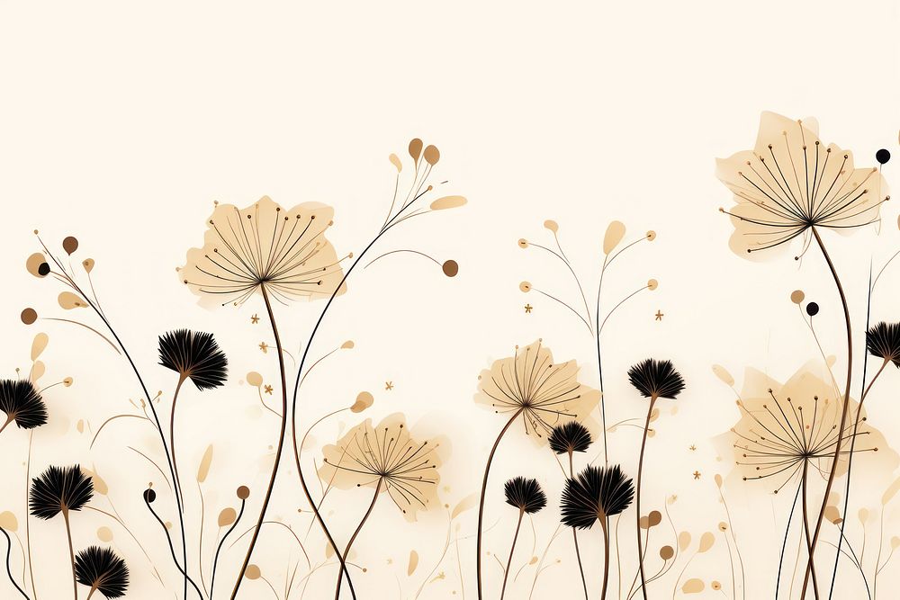 Black and gold minimal dried flowers illustrations pattern backgrounds plant. AI generated Image by rawpixel.