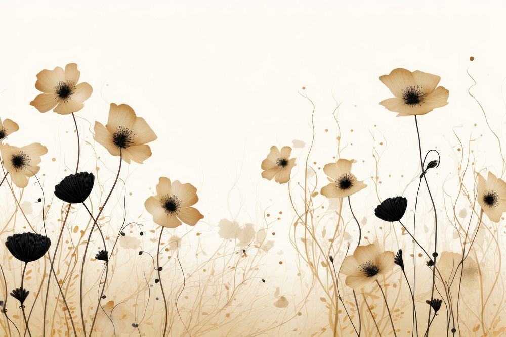 Black and gold minimal dried flowers illustrations backgrounds outdoors pattern. AI generated Image by rawpixel.