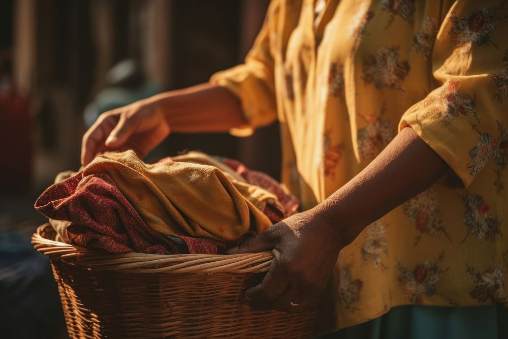 Woman holding laundry basket adult recreation container. AI generated Image by rawpixel.