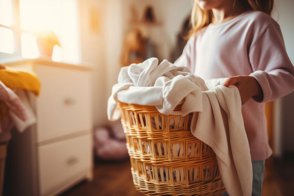 Middle age woman holding laundry basket room container machinery. AI generated Image by rawpixel.