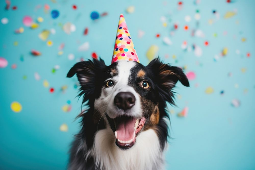 Dog celebrating birthday confetti mammal. AI generated Image by rawpixel.