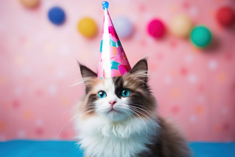 Happy cat celebrating birthday mammal animal. AI generated Image by rawpixel.