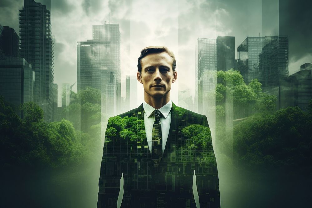 Business man in green city architecture portrait adult. AI generated Image by rawpixel.
