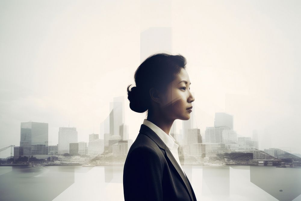 Asian business woman with city portrait architecture photography. AI generated Image by rawpixel.