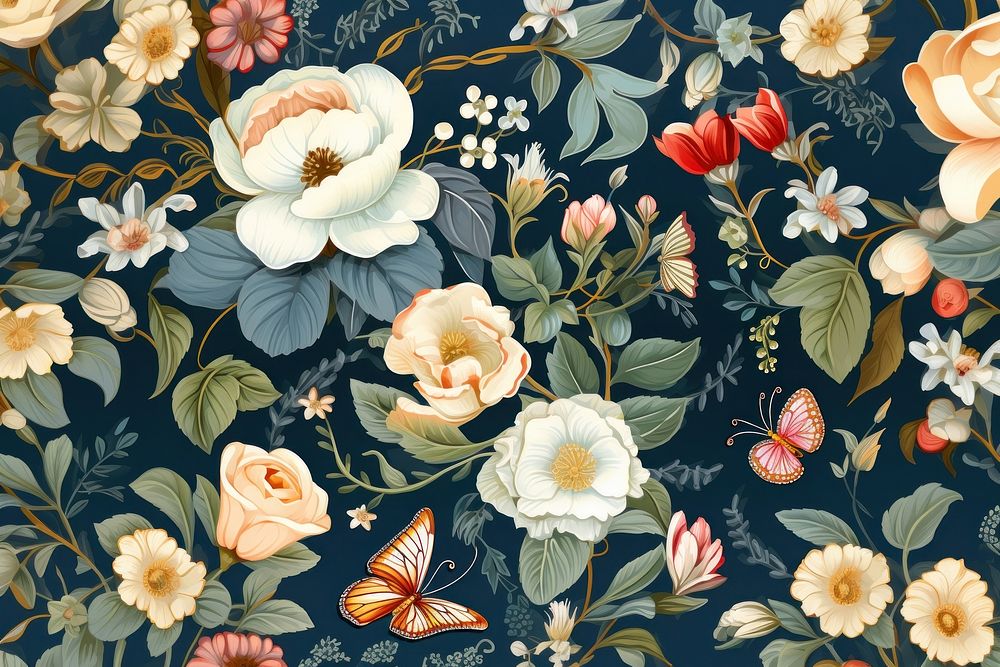 Floral wallpaper flower tapestry pattern. AI generated Image by rawpixel.