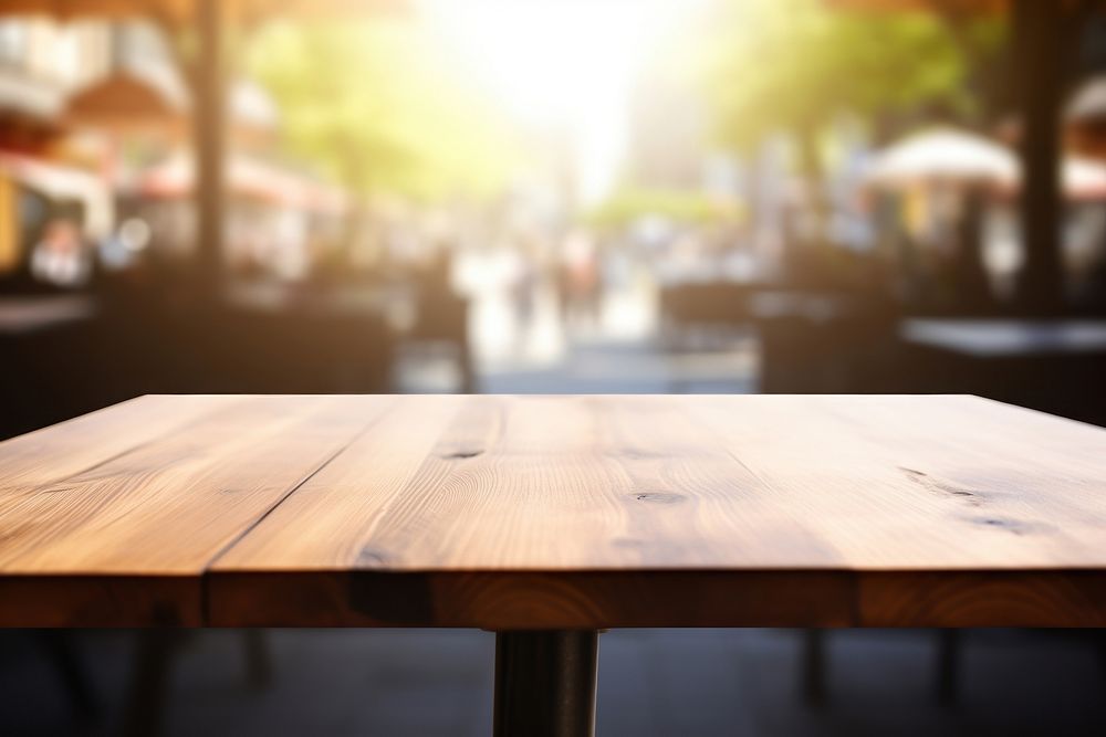 Wooden table top furniture outdoors cafe. AI generated Image by rawpixel.