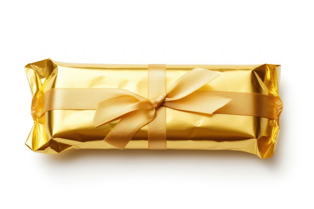 Gold candy wrapper gift gold white background. AI generated Image by rawpixel.