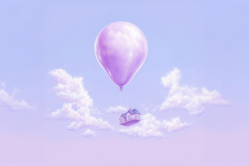 Minimal house balloon purple cloud. AI generated Image by rawpixel.