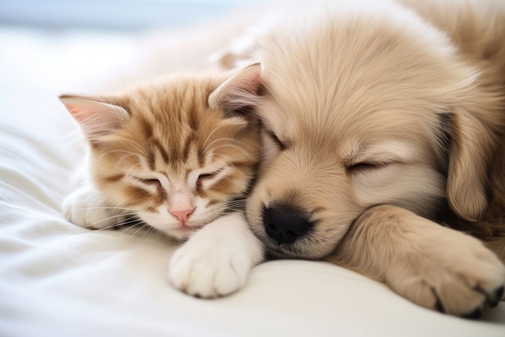 Kitten puppy sleeping mammal. AI generated Image by rawpixel.