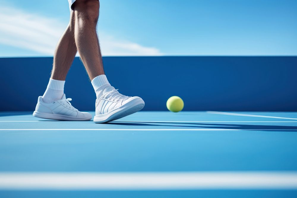 Happy Man playing tennis footwear outdoors racket. AI generated Image by rawpixel.