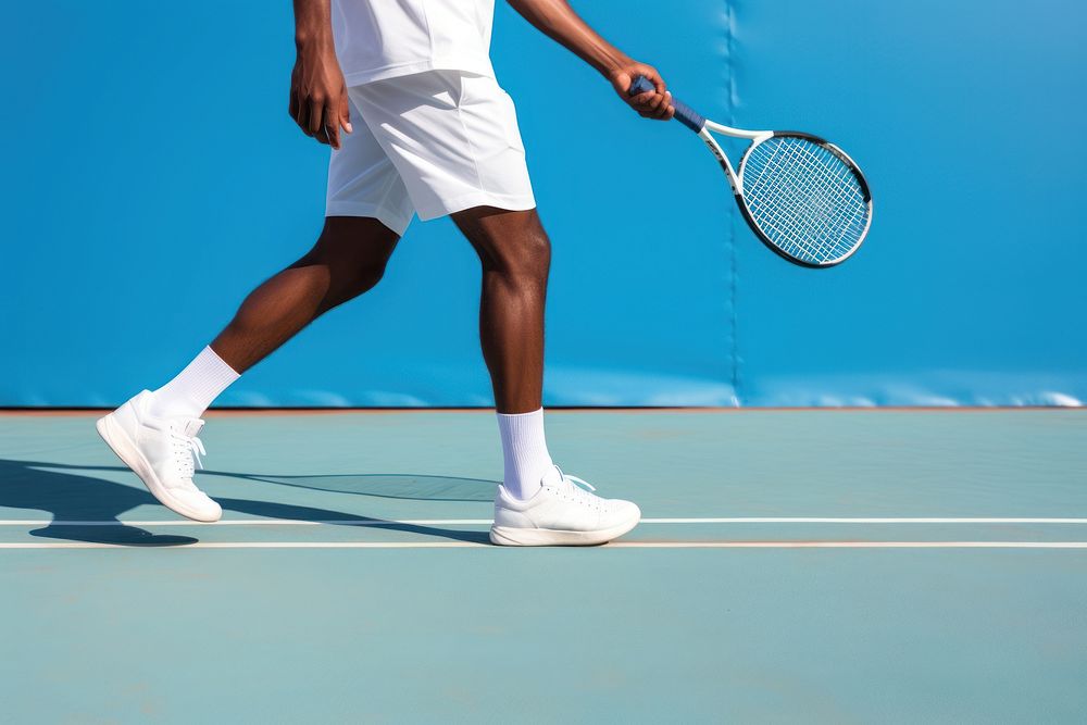 Happy Man playing tennis outdoors sports racket. AI generated Image by rawpixel.
