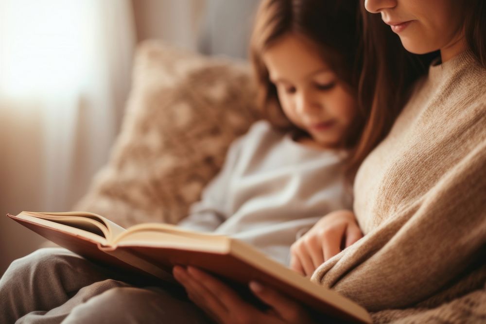 Reading child cozy book. AI generated Image by rawpixel.
