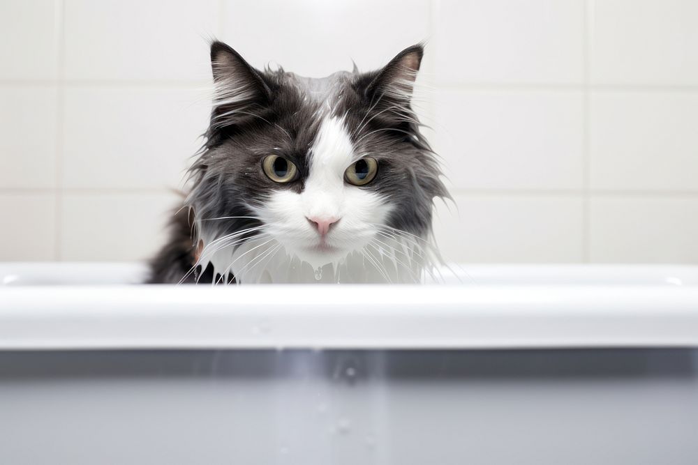 Vet assistant taking a cat bath mammal animal kitten. AI generated Image by rawpixel.