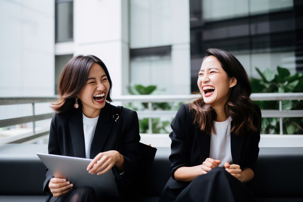 Happy japanese business Women Group laughing adult women. AI generated Image by rawpixel.
