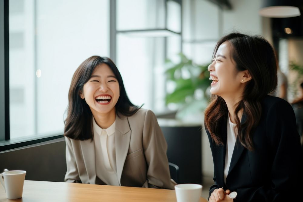 Happy Japanese business Women Group laughing adult women. AI generated Image by rawpixel.