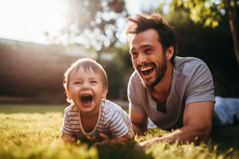 Lifting excited happy little child son laughing father adult. AI generated Image by rawpixel.