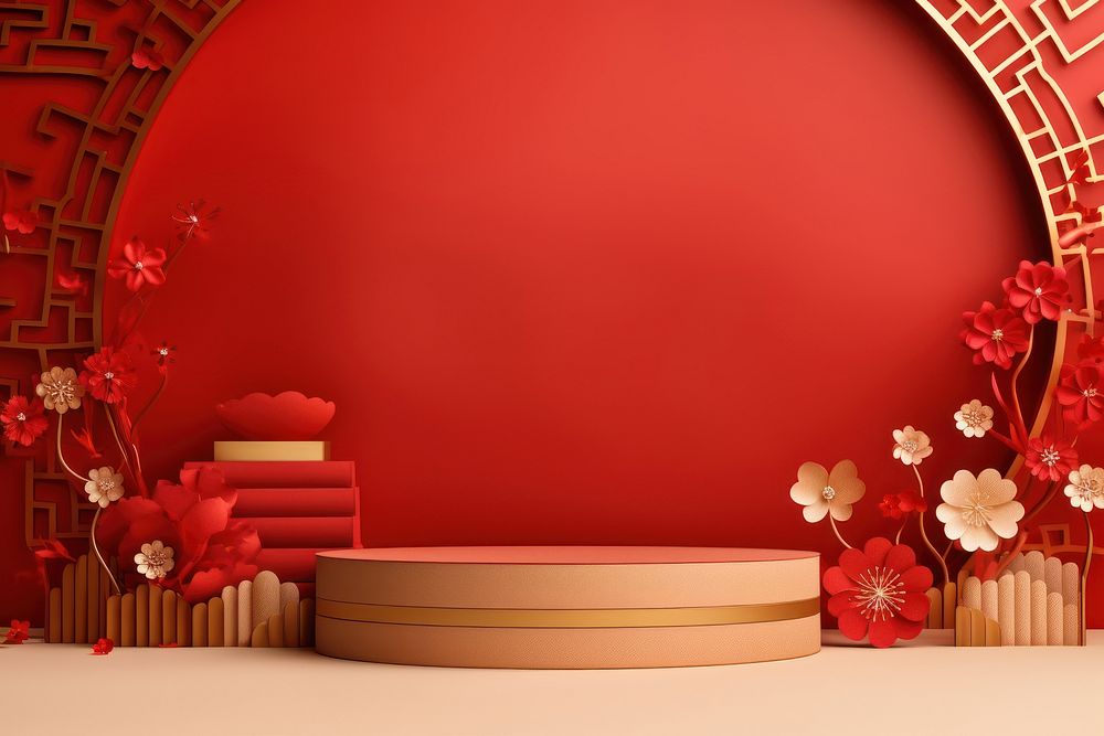 Flower red chinese new year architecture. AI generated Image by rawpixel.