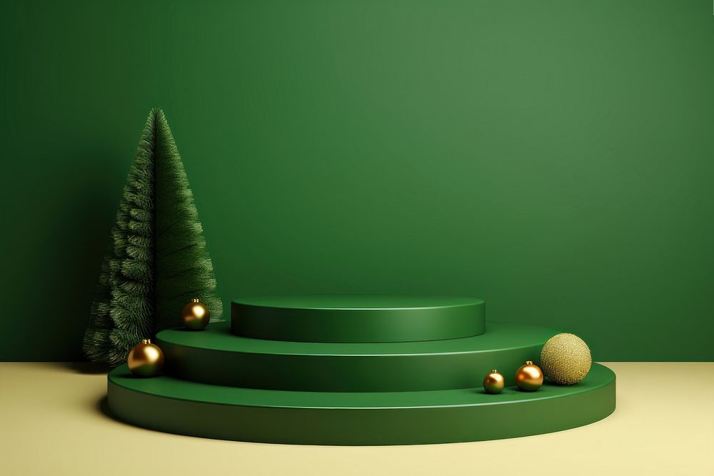 Festive Christmas scene podium christmas green plant. AI generated Image by rawpixel.