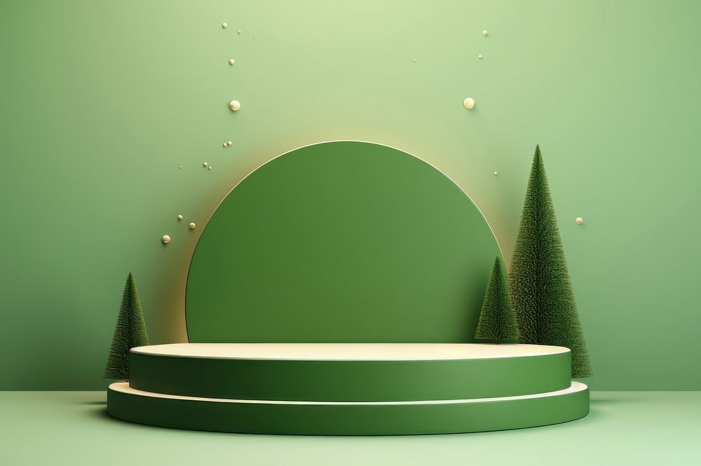 Festive Christmas scene podium green plant green background. AI generated Image by rawpixel.