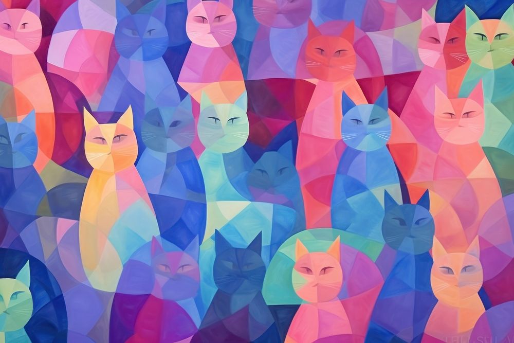 Abstract cats pattern backgrounds painting purple. AI generated Image by rawpixel.