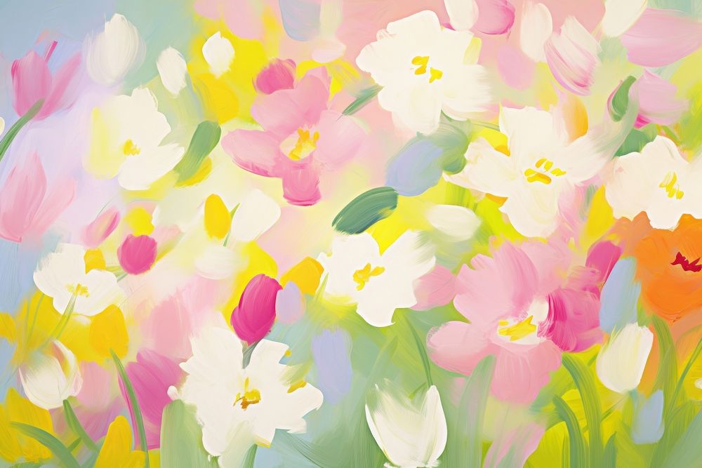 Abstract spring flowers pattern painting backgrounds blossom. AI generated Image by rawpixel.