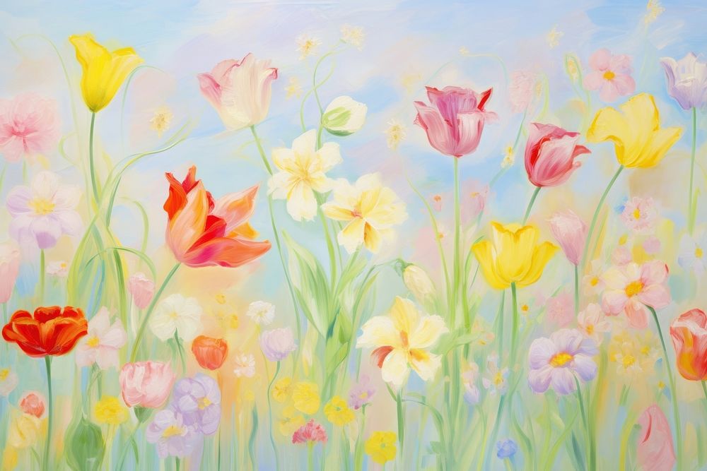 Colorful flowers pattern painting backgrounds blossom. AI generated Image by rawpixel.