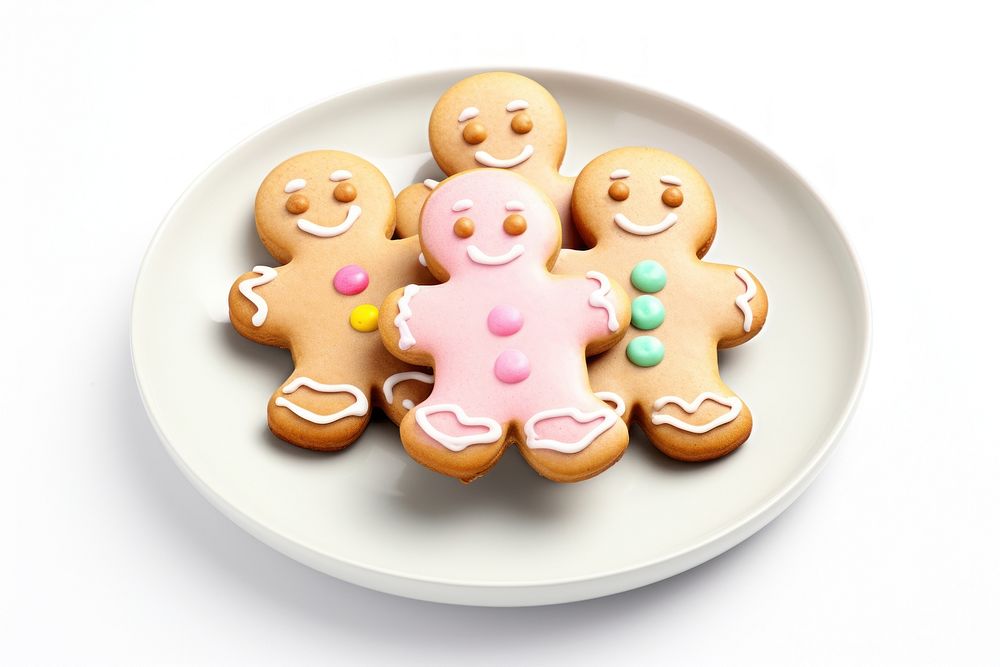 Gingerbreadmen plate dessert biscuit. AI generated Image by rawpixel.