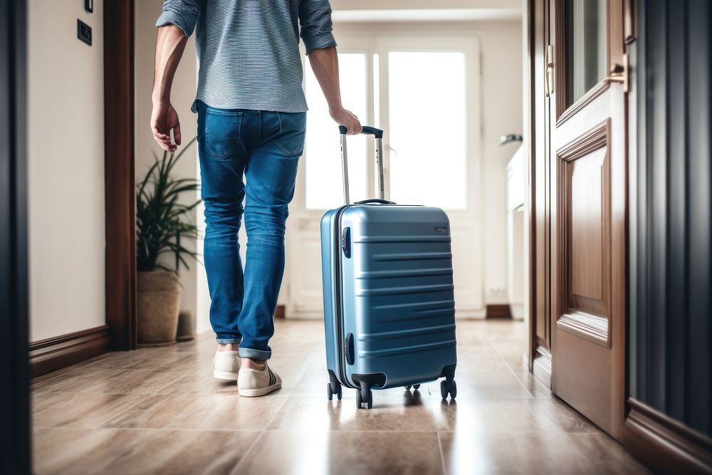Luggage suitcase walking jeans. AI generated Image by rawpixel.
