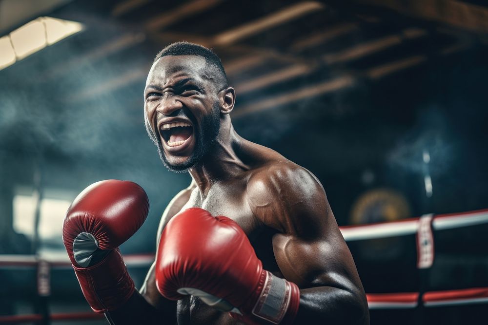 A man boxing player sports punching person. AI generated Image by rawpixel.